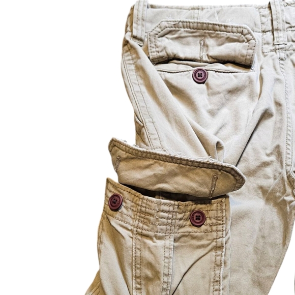 Aeropostale Mens Cargo Shorts 31” Y2K Beige Button Drawstring Distressed Baggy - Picture 6 of 10